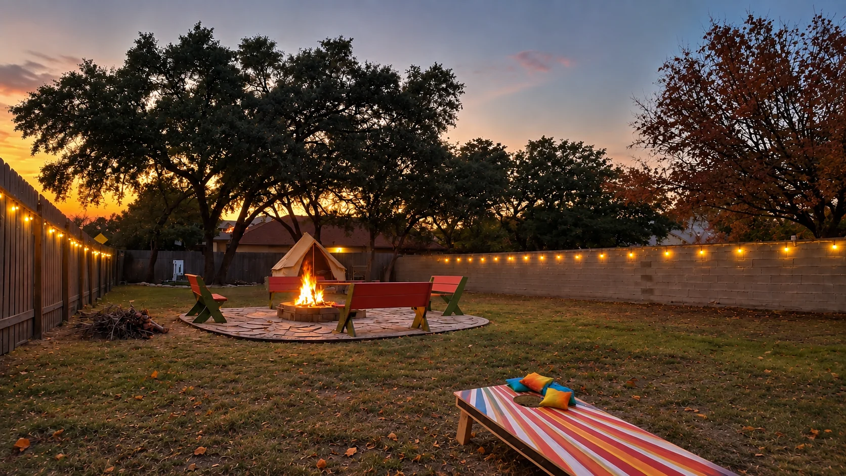 Private backyard glamping area at Glampstead Retreat in San Antonio