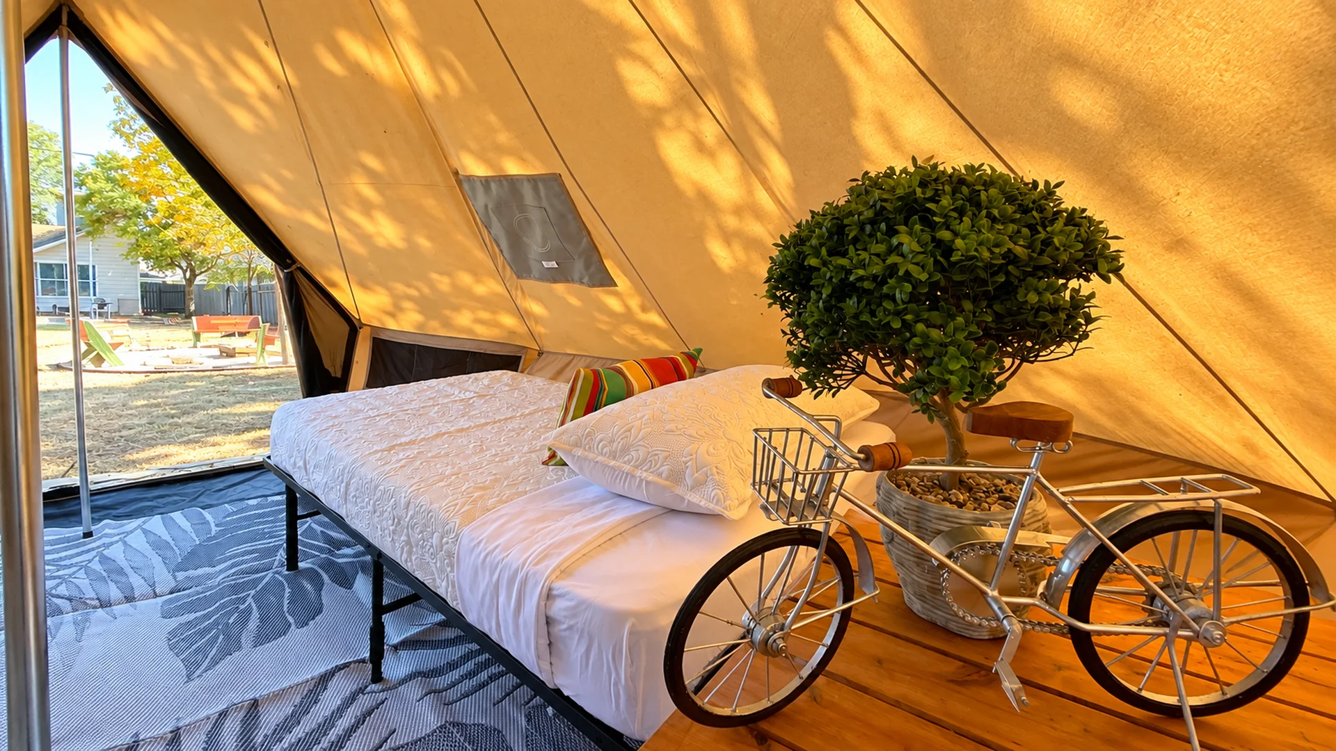 Interior details inside the private glamping tent at Glampstead Retreat