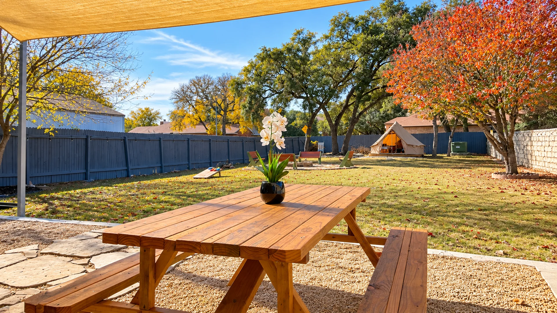 Private backyard glamping experience at Glampstead Retreat in San Antonio Texas