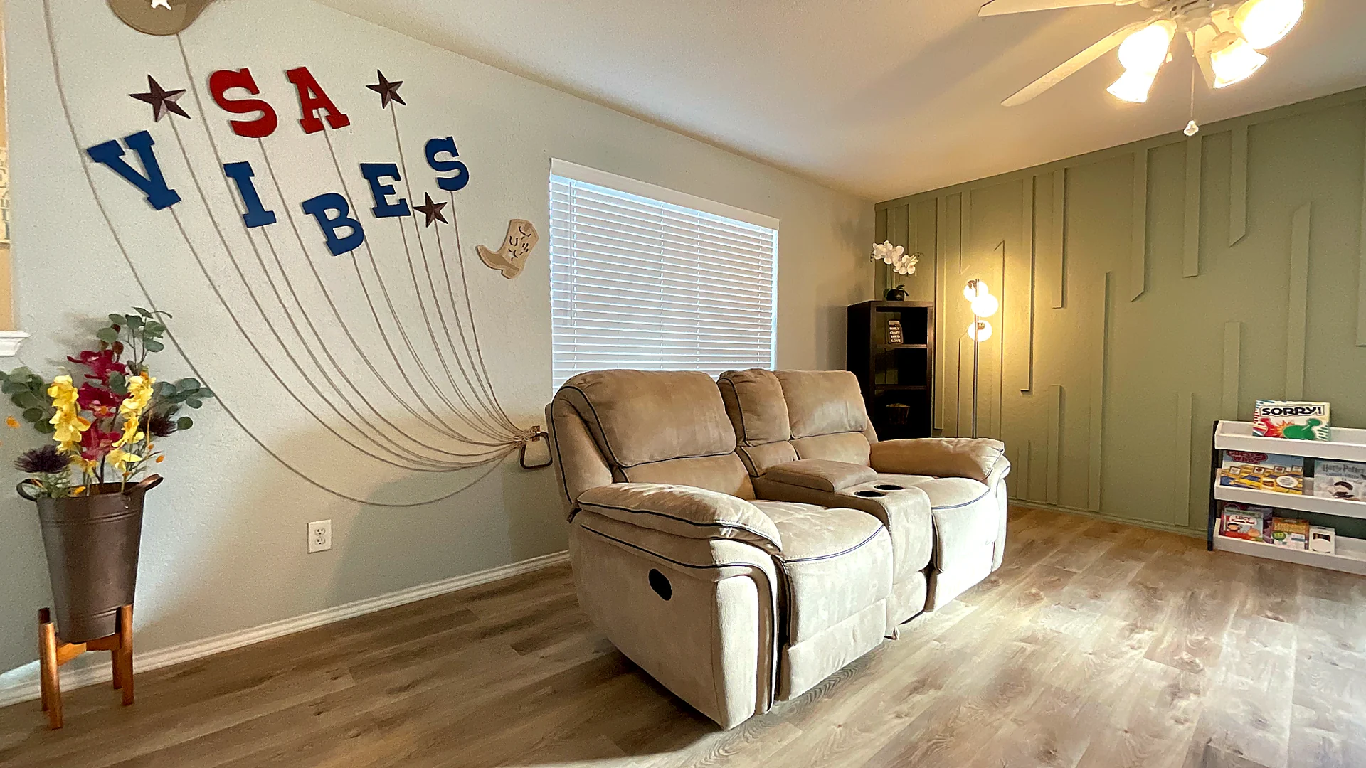 Game room at Glampstead Retreat for families and groups in San Antonio